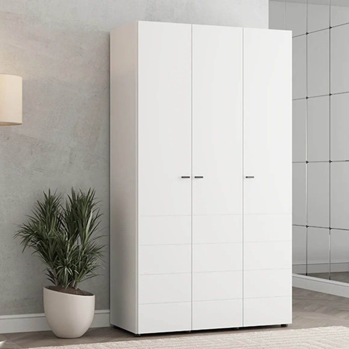 Guardaroba 3 Ante Bianco Opaco Nero Appendiabiti 4 Ripiani 117x52 cm, 3 Ante - Ronco