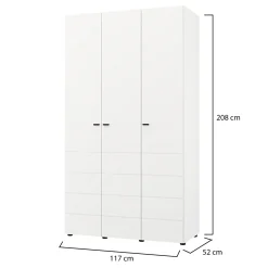 Guardaroba 3 Ante Bianco Opaco Nero Appendiabiti 4 Ripiani 117x52 cm, 3 Ante - Ronco