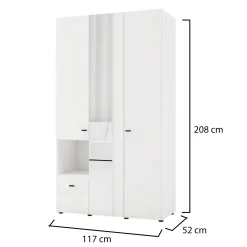 Guardaroba 3 Ante Bianco Opaco Nero Appendiabiti un Cassetto 117x52 cm, 5 Ripiani - Patzcu