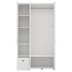 Guardaroba 3 Ante Bianco Opaco Nero Appendiabiti un Cassetto 117x52 cm, 5 Ripiani - Patzcu