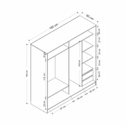 Guardaroba 2 Ante > Dmora Guardaroba 2 Ante 5 Ripiani Appendiabiti 180x210h cm, 2 Ante - Cascia Bianco