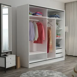 Guardaroba 2 Ante > Dmora Guardaroba 2 Ante 5 Ripiani Appendiabiti 180x210h cm, 2 Ante - Cascia Bianco
