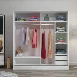 Guardaroba 2 Ante > Dmora Guardaroba 2 Ante 5 Ripiani Appendiabiti 180x210h cm, 2 Ante - Cascia Bianco