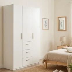 Guardaroba 3 Ante Bianco 4 Ripiani Appendiabiti 117x52 cm, 3 Cassetti - Anama