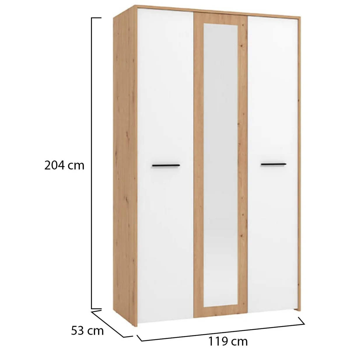 Guardaroba 3 Ante > Dmora Guardaroba 3 Ante Bianco Rovere Nodi Marrone Appendiabiti 5 Ripiani 119x53 cm, 7 Vani - Lavagno Marrone, Bianco Rovere Nodi