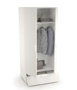 Guardaroba 2 Ante Bianco un Cassetto Appendiabiti 80x180h cm, 2 Ripiani - Vacone