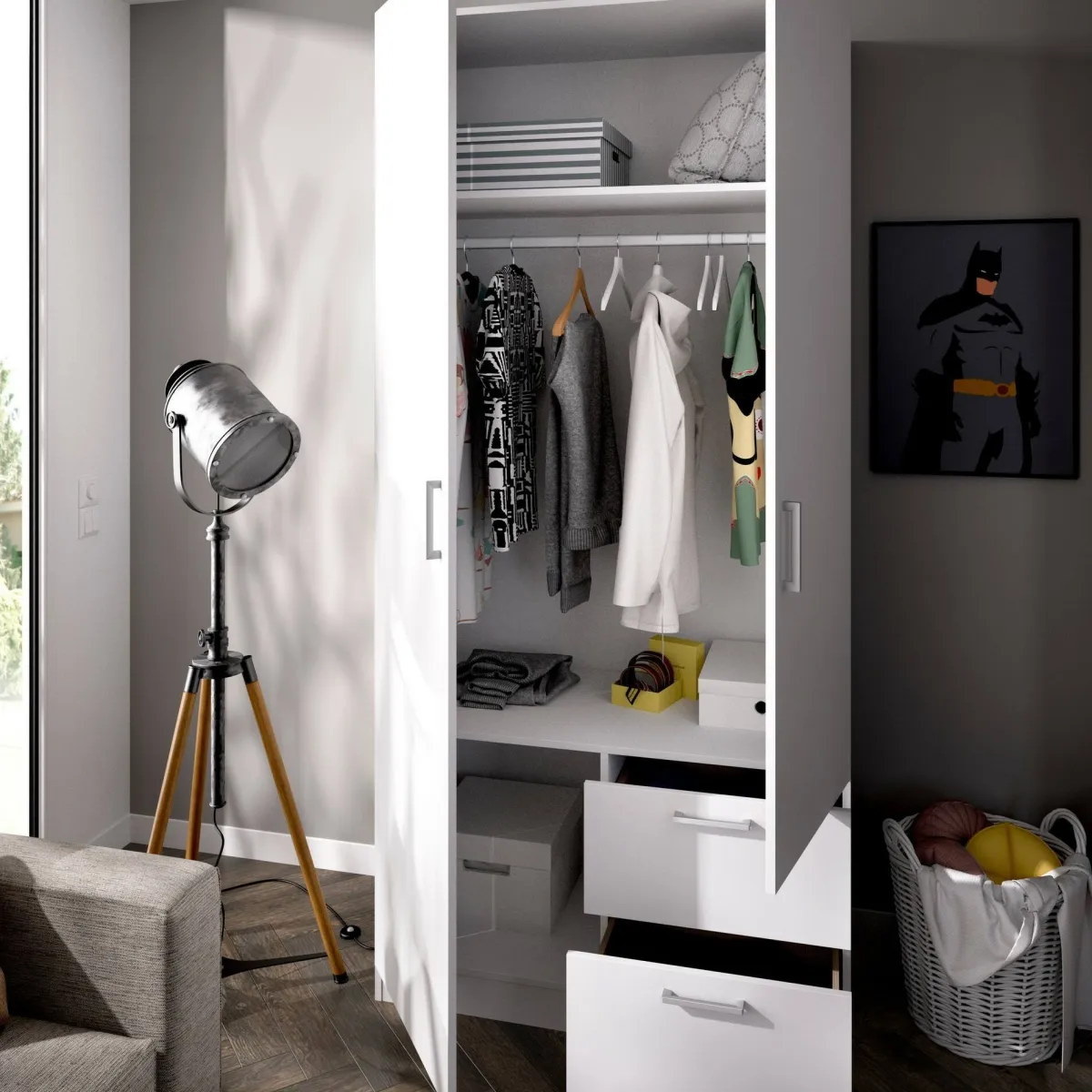 Camera Da Letto > Dmora Guardaroba 2 ante 100x215h cm - Amp Bianco