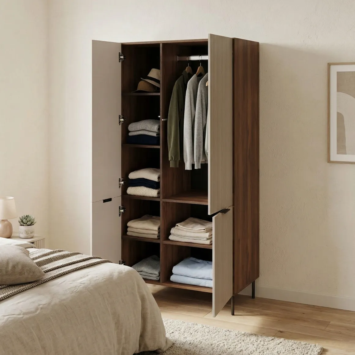 Guardaroba 2 ante Intelvi, 90x52 h185 cm, Beige