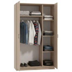 Guardaroba 3 Ante Marrone Appendiabiti 4 Ripiani 120x52 cm, 3 Ante - Licodia