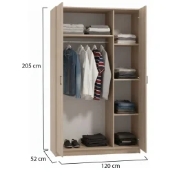 Guardaroba 3 Ante Marrone Appendiabiti 4 Ripiani 120x52 cm, 3 Ante - Licodia