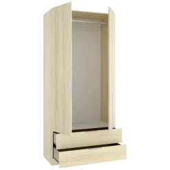 Guardaroba 2 Ante Marrone Bianco Rovere Appendiabiti 2 Cassetti 51x204h cm, un Ripiano - Montclare