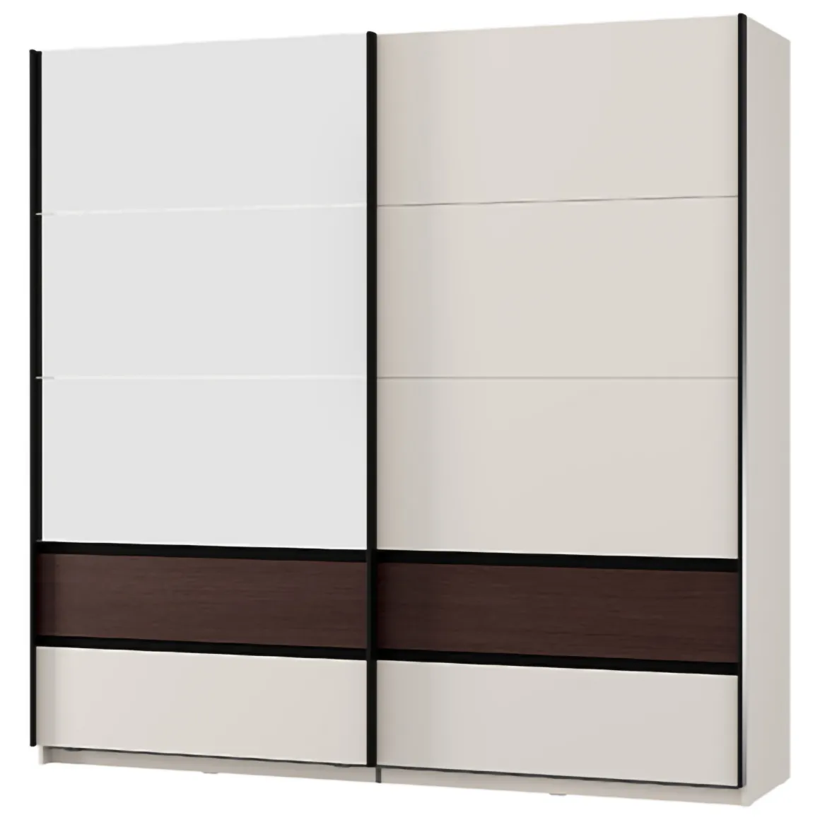 Guardaroba 2 Ante Marrone Noce Bianco Crema 2 Ripiani Appendiabiti 220x217h cm, Apertura Scorrevole - Vangvi