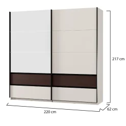 Guardaroba 2 Ante Marrone Noce Bianco Crema 2 Ripiani Appendiabiti 220x217h cm, Apertura Scorrevole - Vangvi