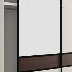 Guardaroba 2 Ante Marrone Noce Bianco Crema 2 Ripiani Appendiabiti 220x217h cm, Apertura Scorrevole - Vangvi