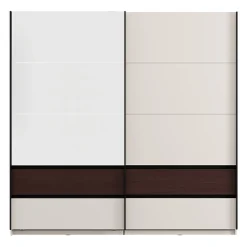 Guardaroba 2 Ante Marrone Noce Bianco Crema 2 Ripiani Appendiabiti 220x217h cm, Apertura Scorrevole - Vangvi