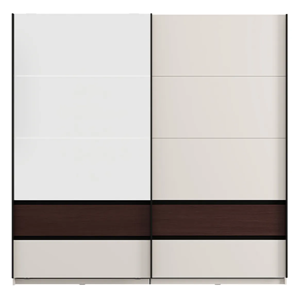Guardaroba 2 Ante Marrone Noce Bianco Crema 2 Ripiani Appendiabiti 220x217h cm, Apertura Scorrevole - Vangvi
