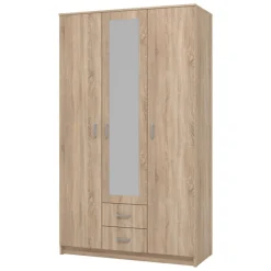 Guardaroba 3 Ante > Dmora Guardaroba 3 Ante Marrone Quercia Bianco Appendiabiti 2 Cassetti 120x52 cm, 4 Ripiani - Crati Bianco, Marrone Quercia