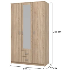 Guardaroba 3 Ante > Dmora Guardaroba 3 Ante Marrone Quercia Bianco Appendiabiti 2 Cassetti 120x52 cm, 4 Ripiani - Crati Bianco, Marrone Quercia