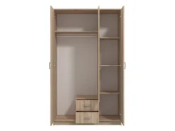 Guardaroba 3 Ante > Dmora Guardaroba 3 Ante Marrone Quercia Bianco Appendiabiti 2 Cassetti 120x52 cm, 4 Ripiani - Crati Bianco, Marrone Quercia