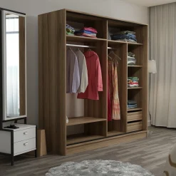 Guardaroba 2 Ante > Dmora Guardaroba 2 Ante Appendiabiti 5 Ripiani 180x190h cm, 2 Ante - Rovolon Marrone Rovere