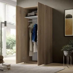 Guardaroba 2 Ante > Dmora Guardaroba 2 Ante Marrone Rovere Bianco 5 Ripiani Appendiabiti 120x190h cm, Apertura Scorrevole - Pozzilli Bianco, Marrone Rovere