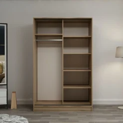 Guardaroba 2 Ante > Dmora Guardaroba 2 Ante Marrone Rovere Bianco 5 Ripiani Appendiabiti 120x190h cm, Apertura Scorrevole - Pozzilli Bianco, Marrone Rovere