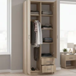 Guardaroba 2 Ante > Dmora Guardaroba 2 Ante Marrone Rovere Bianco Appendiabiti un Ripiano 80x205h cm, 2 Ante - Roncaro Bianco, Marrone Rovere
