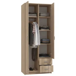 Guardaroba 2 Ante > Dmora Guardaroba 2 Ante Marrone Rovere Bianco Appendiabiti un Ripiano 80x205h cm, 2 Ante - Roncaro Bianco, Marrone Rovere