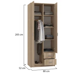 Guardaroba 2 Ante > Dmora Guardaroba 2 Ante Marrone Rovere Bianco Appendiabiti un Ripiano 80x205h cm, 2 Ante - Roncaro Bianco, Marrone Rovere