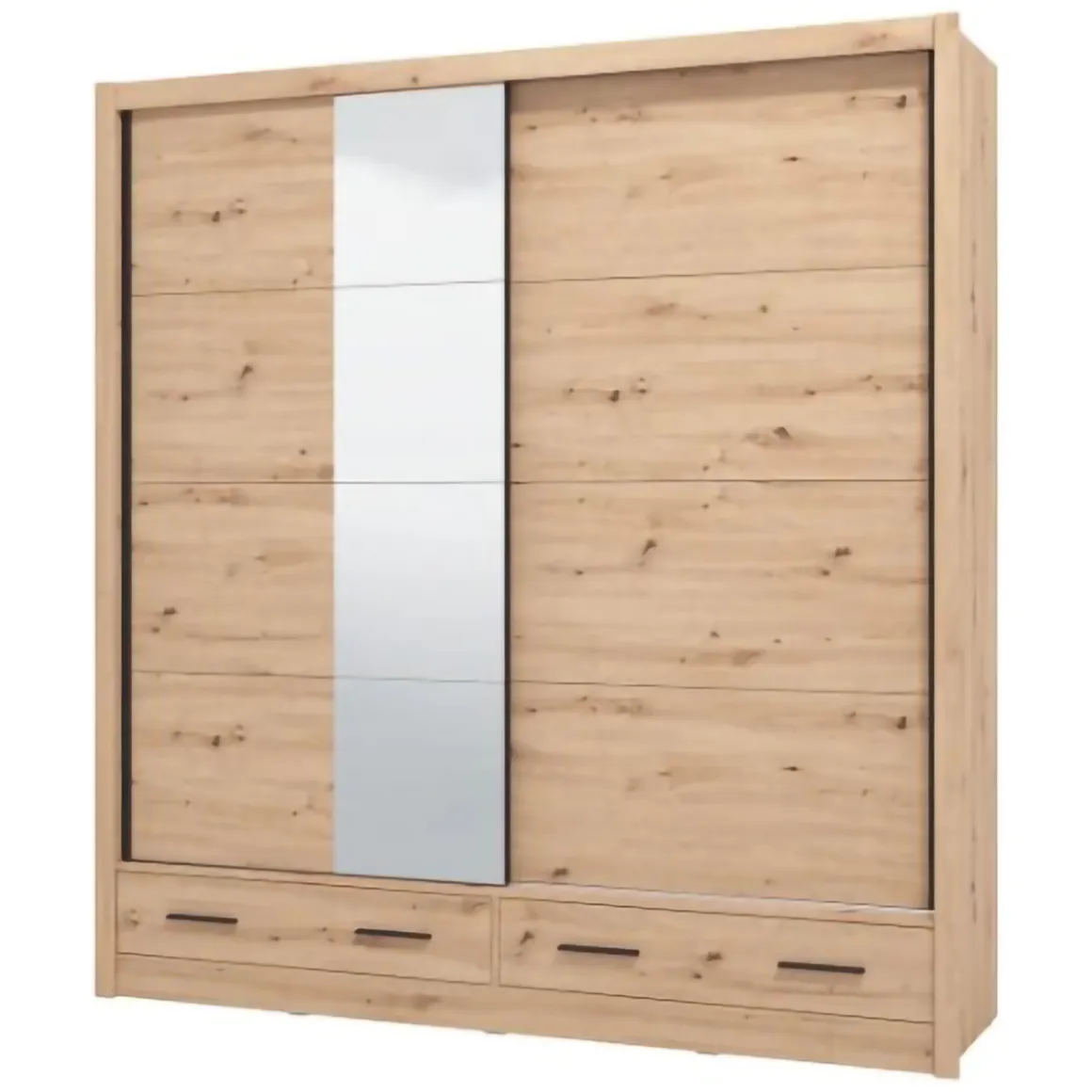 Guardaroba 2 Ante Marrone Rovere Nodi 4 Ripiani Appendiabiti 205x216h cm, 2 Cassetti - Copala