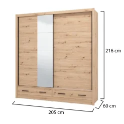 Guardaroba 2 Ante Marrone Rovere Nodi 4 Ripiani Appendiabiti 205x216h cm, 2 Cassetti - Copala