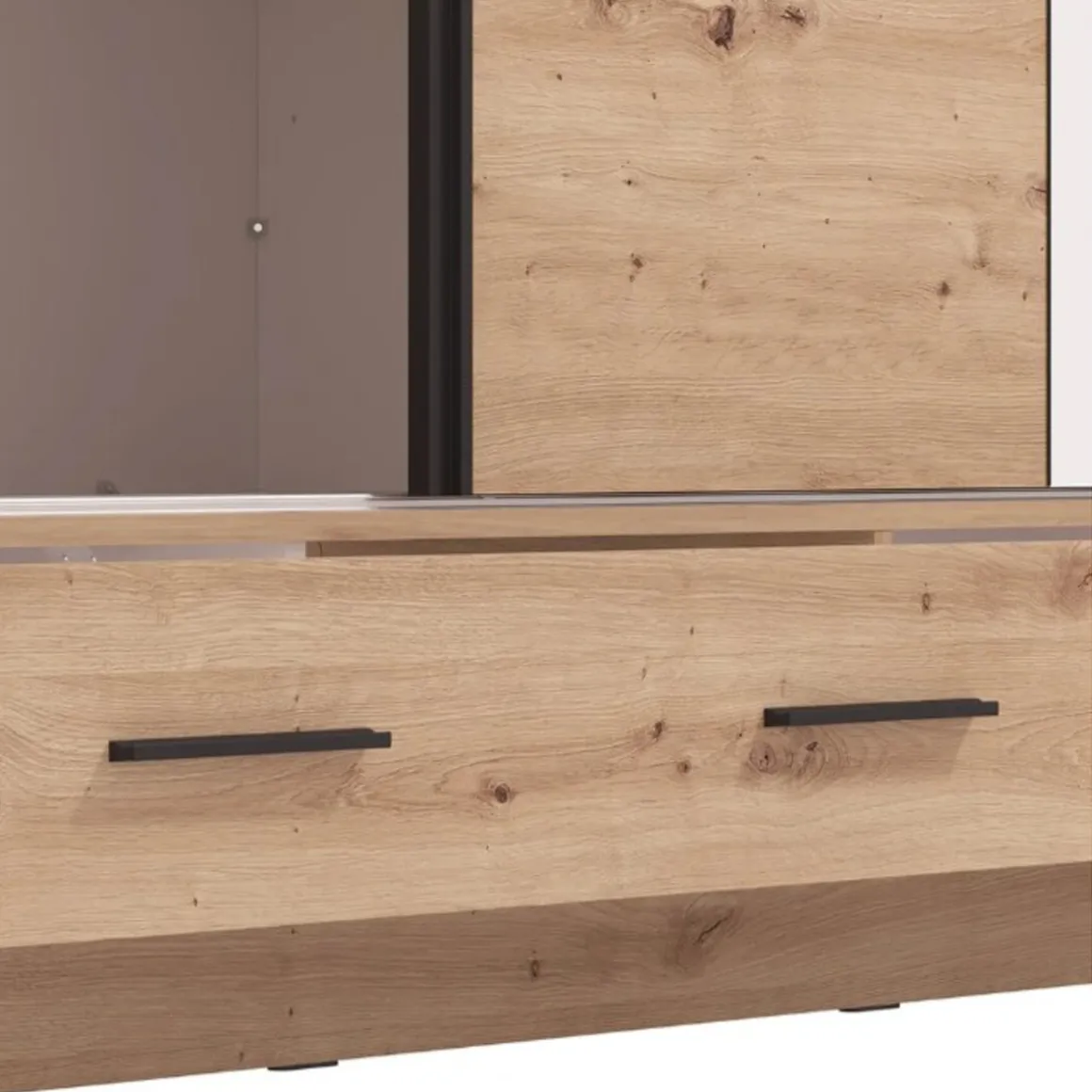 Guardaroba 2 Ante Marrone Rovere Nodi 4 Ripiani Appendiabiti 205x216h cm, 2 Cassetti - Copala