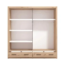 Guardaroba 2 Ante Marrone Rovere Nodi 4 Ripiani Appendiabiti 205x216h cm, 2 Cassetti - Copala
