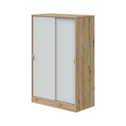 Guardaroba 2 Ante > Dmora Guardaroba 2 Ante Marrone Rovere Nodi Bianco 4 Cassetti 2 Ripiani 140x200h cm, Appendiabiti - Ponna Bianco, Marrone Rovere Nodi