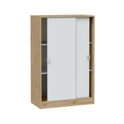 Guardaroba 2 Ante > Dmora Guardaroba 2 Ante Marrone Rovere Nodi Bianco 4 Cassetti 2 Ripiani 140x200h cm, Appendiabiti - Ponna Bianco, Marrone Rovere Nodi