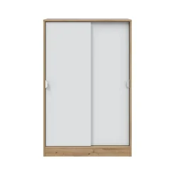 Guardaroba 2 Ante > Dmora Guardaroba 2 Ante Marrone Rovere Nodi Bianco 4 Cassetti 2 Ripiani 140x200h cm, Appendiabiti - Ponna Bianco, Marrone Rovere Nodi