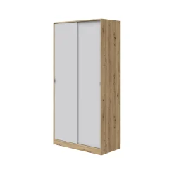 Guardaroba 2 Ante Marrone Rovere Nodi Bianco 4 Ripiani Appendiabiti 100x200h cm, Apertura Scorrevole - Orgosolo
