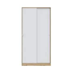 Guardaroba 2 Ante Marrone Rovere Nodi Bianco 4 Ripiani Appendiabiti 100x200h cm, Apertura Scorrevole - Orgosolo