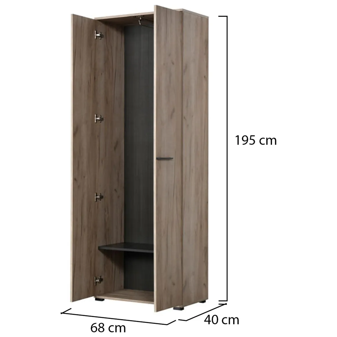 Guardaroba 2 Ante Marrone Rovere Nodi Marrone Noce un Ripiano Appendiabiti 67.5x195h cm, Apertura Battente - Pinasca