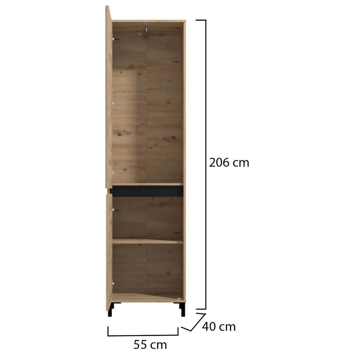 Guardaroba 2 Ante > Dmora Guardaroba 2 Ante Marrone Rovere Nodi Nero Appendiabiti 3 Ripiani 70.5x194.5h cm, 2 Ante - Seriate Nero, Marrone Rovere Nodi