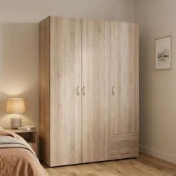 Guardaroba 3 Ante > Dmora Guardaroba 3 Ante 3 Ripiani 3 Cassetti 90x47 cm, Appendiabiti - Valdengo Marrone Rovere