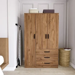 Guardaroba 3 Ante > Dmora Guardaroba 3 Ante 3 Ripiani 3 Cassetti 90x47 cm, Appendiabiti - Valdengo Marrone Rovere