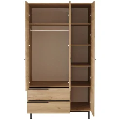Guardaroba 3 Ante Marrone Rovere 5 Ripiani 2 Cassetti 112x55 cm, Appendiabiti - Oricola