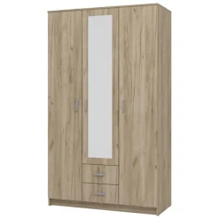 Guardaroba 3 Ante > Dmora Guardaroba 3 Ante Marrone Rovere Bianco Appendiabiti un Cassetto 90x43 cm, 5 Ripiani - Infine Bianco, Marrone Rovere