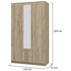 Guardaroba 3 Ante > Dmora Guardaroba 3 Ante Marrone Rovere Bianco Appendiabiti un Cassetto 90x43 cm, 5 Ripiani - Infine Bianco, Marrone Rovere