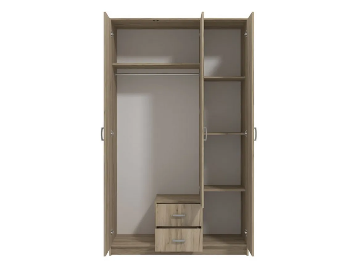 Guardaroba 3 Ante > Dmora Guardaroba 3 Ante Marrone Rovere Bianco Appendiabiti un Cassetto 90x43 cm, 5 Ripiani - Infine Bianco, Marrone Rovere