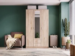 Guardaroba 3 Ante > Dmora Guardaroba 3 Ante Marrone Rovere Bianco Appendiabiti un Cassetto 90x43 cm, 5 Ripiani - Infine Bianco, Marrone Rovere