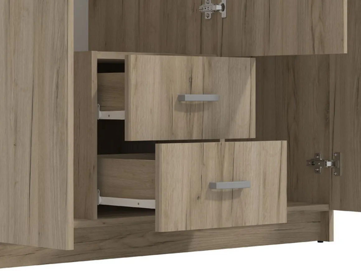Guardaroba 3 Ante > Dmora Guardaroba 3 Ante Marrone Rovere Bianco Appendiabiti un Cassetto 90x43 cm, 5 Ripiani - Infine Bianco, Marrone Rovere