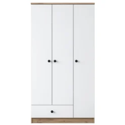 Guardaroba 3 Ante > Dmora Guardaroba 3 Ante Marrone Rovere Bianco Appendiabiti un Cassetto 90x43 cm, 5 Ripiani - Infine Bianco, Marrone Rovere