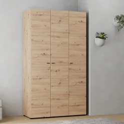 Guardaroba 3 Ante > Dmora Guardaroba 3 Ante Marrone Rovere Nodi Bianco Appendiabiti 4 Ripiani 150x50 cm, 6 Vani - Senales Bianco, Marrone Rovere Nodi